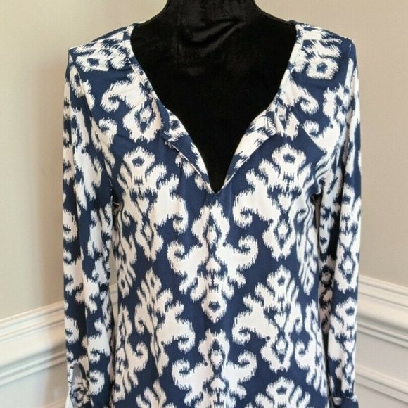 MUD PIE Tunic Dress V-Neck Balloon Sleeve Chevron - Picture 1 of 4